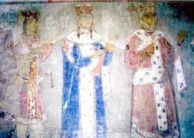Главный храм монастыря. Северная стена.
 С лева:  Лаша-Гиорги IV, Св. Тамари, Гиорги III